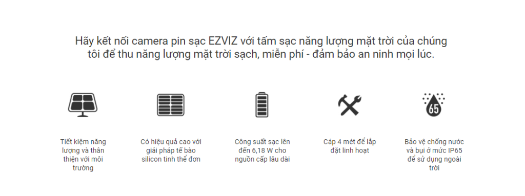 tính năng Tấm sạc pin năng lượng mặt trời cho camera EZVIZ
