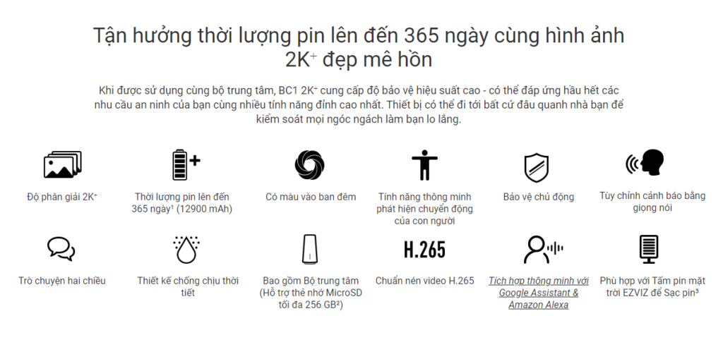 tính năng camera WiFi Dùng Pin EZVIZ BC1 2K⁺