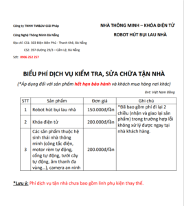 giá dịch vụ