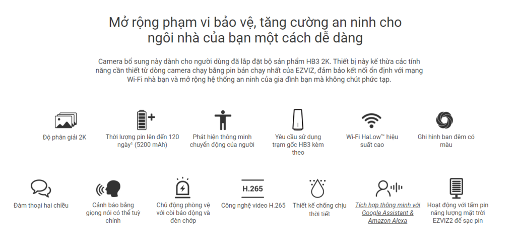 Camera WiFi Dùng Pin EZVIZ HB3 2K tính năng