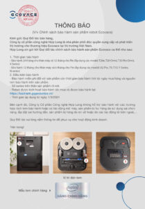 thông báo chính sách bảo hành robot