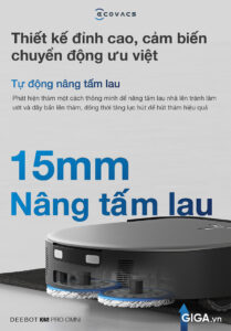 Ecovacs Deebot X5 Pro Omni nâng tấm lau 15mm
