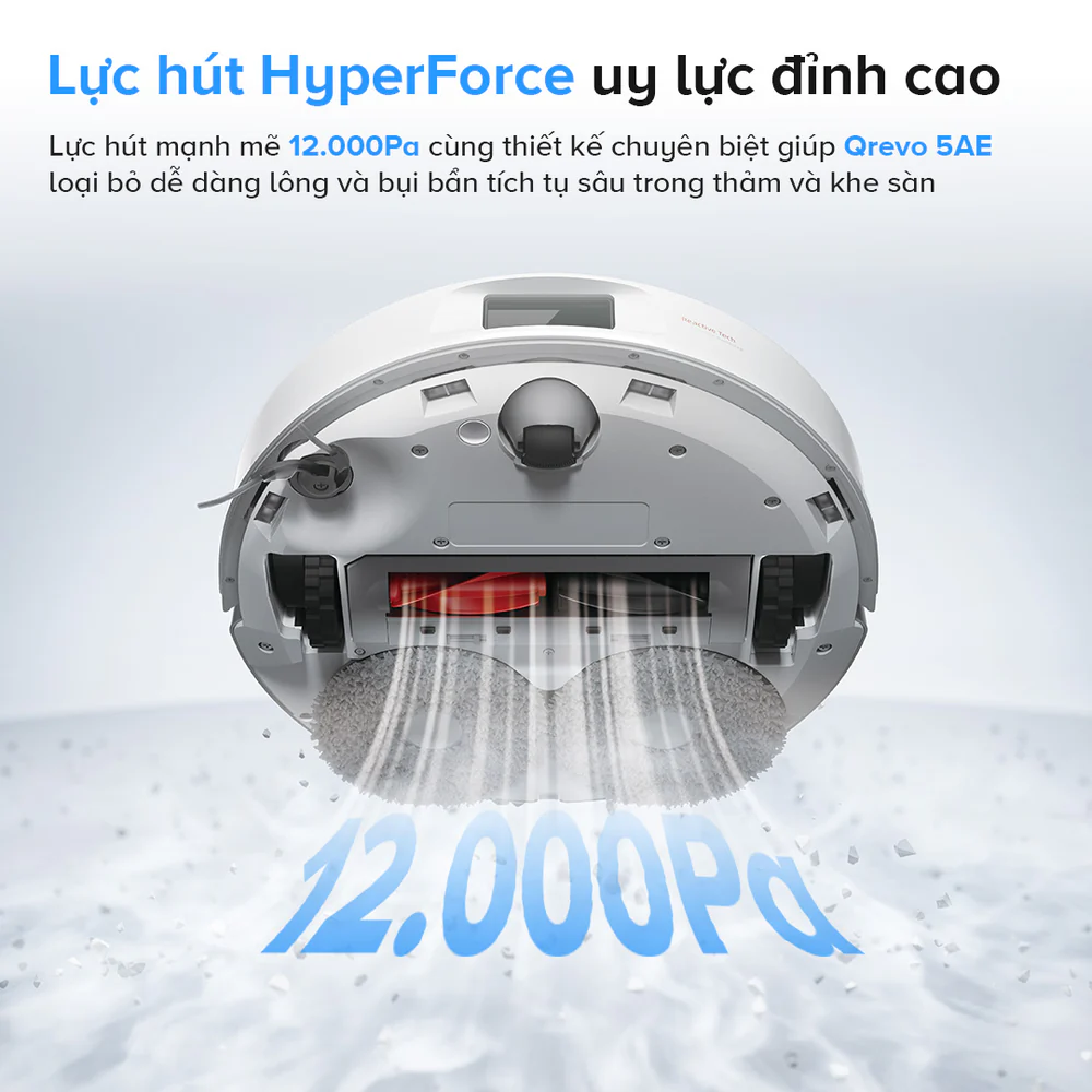 Roborock Qrevo 5AE với lực hút HyperForce 12.000 Pa*