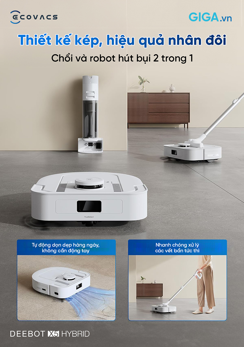 Robot hút bụi Ecovacs Deebot X5 Hybrid là thiết bị đầu tiên của Ecovacs kết hợp giữa máy hút bụi cầm tay và robot hút bụi trong cùng một sản phẩm