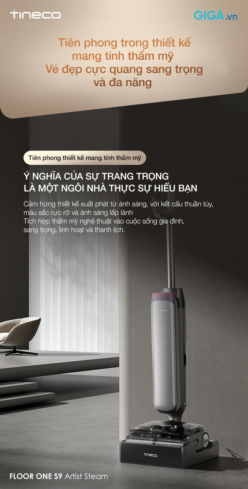 Floor One S9 Artist Steam thu hút bởi thiết kế đậm chất hiện đại, vẻ ngoài thanh lịch, sang trọng như một tác phẩm nghệ thuật