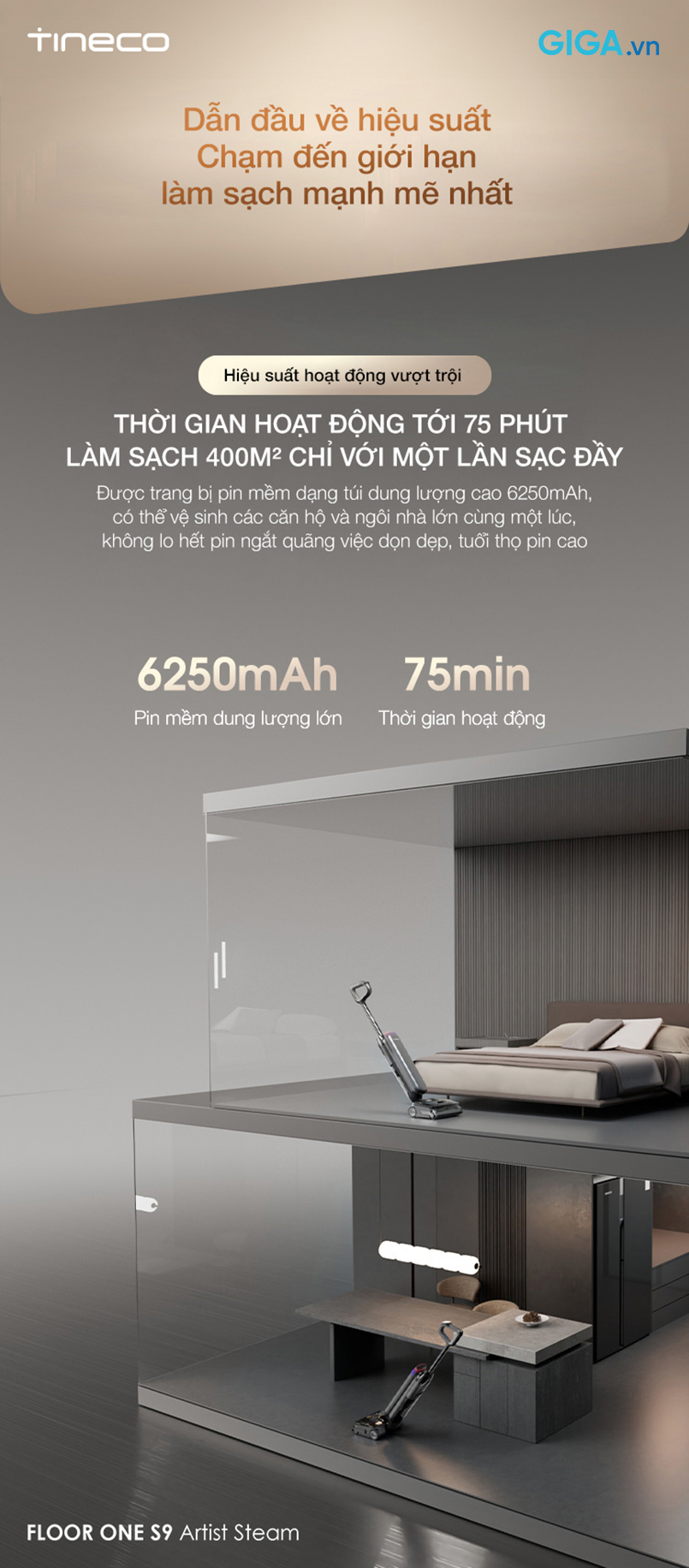 phútVới pin mềm dạng túi có dung lượng lớn 6250mAh, tuổi thọ vượt trội gấp 3 lần so với pin thông thường