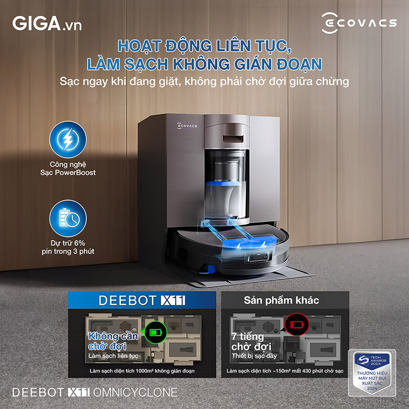 Robot hút bụi Ecovacs DEEBOT X11 OmniCyclone đột phá công nghệ PowerBoost