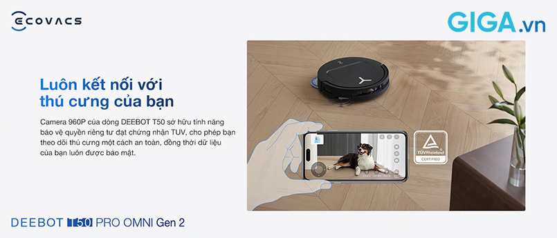 hỉ cần một câu lệnh đơn giản, chẳng hạn như "OK YIKO", bạn có thể dễ dàng điều khiển robot hút bụi lau nhà Ecovacs DEEBOT T50 PRO OMNI Gen 2 thực hiện các tác vụ.